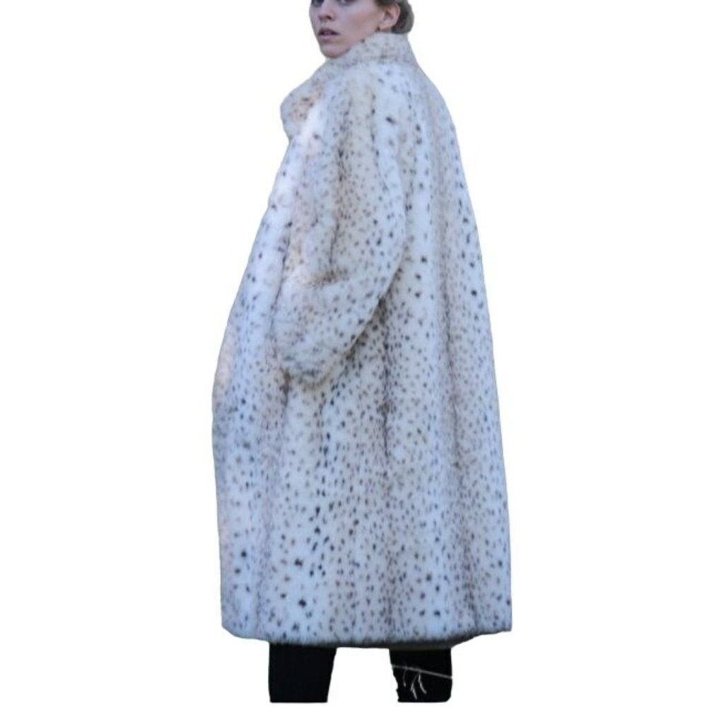 Vintage 70's Reversible Vegan Faux Fur Raincoat M Snow‎ Leopard Animal Pockets